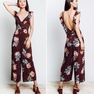NEW Show Me Your Mumu Burgundy Brown Bianca Floral Jumpsuit Small